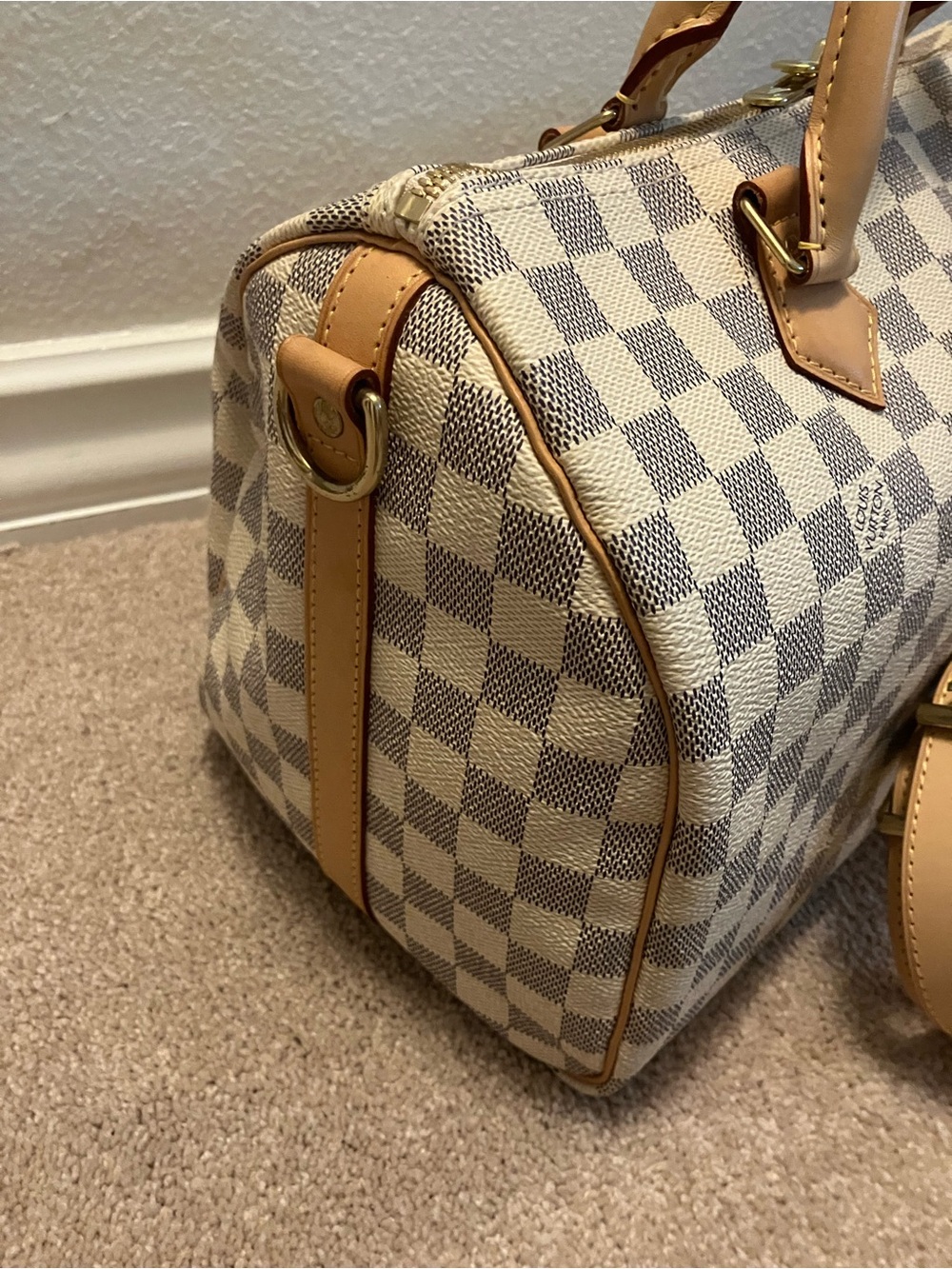 AUTH Louis Vuitton Speedy Bandoulière 30 Damier Azur w/ Strap Lock Key Dust Bag - Picture 2 of 10